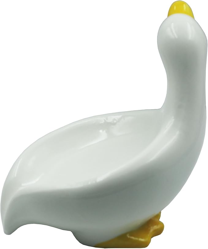 Ceramic Soap Dish,Cute Duck Shaped Self Draining Soap Holder, Sponge Holder, for Shower,Bathroom,Kitchen (White)