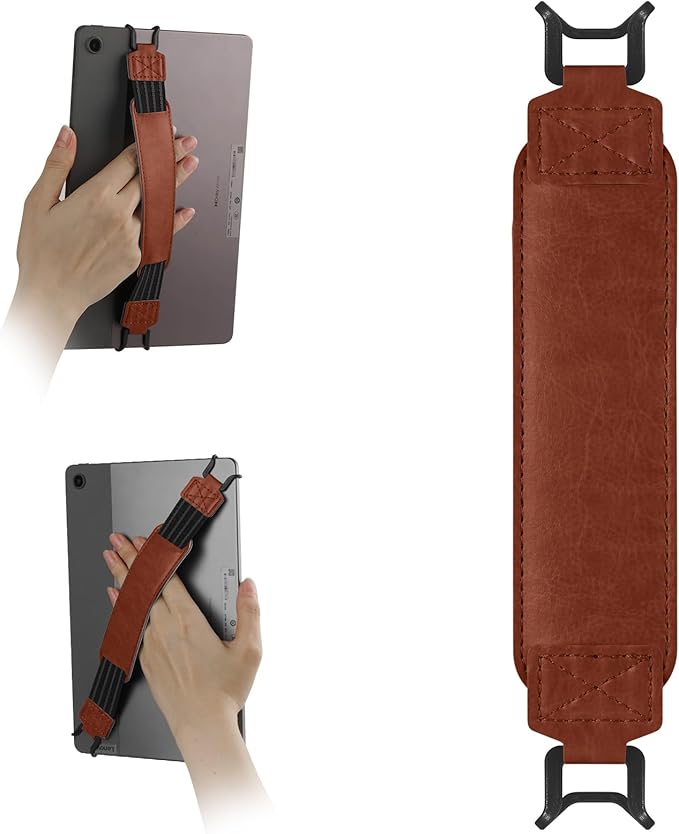 HoYiXi Soft Hand Strap for 9-11 Inch eReaders & Fire Tablet Compatible with Fire HD 10/iPad 9.7 /iPad mini/Galaxy Tab A8 A9/Huawei Lightweight Black High-Elasticity Finger Grip Holder -Brown
