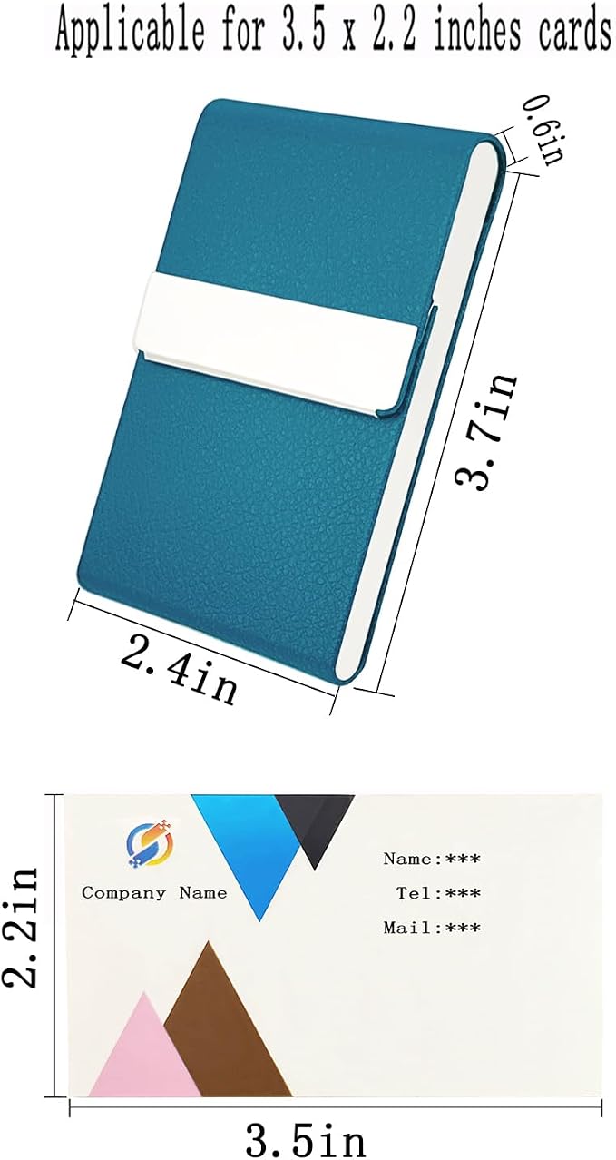 Business Card Holder with Ultra Slim Design,Business Card Case with Premium PU Leather,Suit Pocket Metal Card Holder for Women/Men,Professional Name Card Holder with Magnetic Shut(GrayBlue)