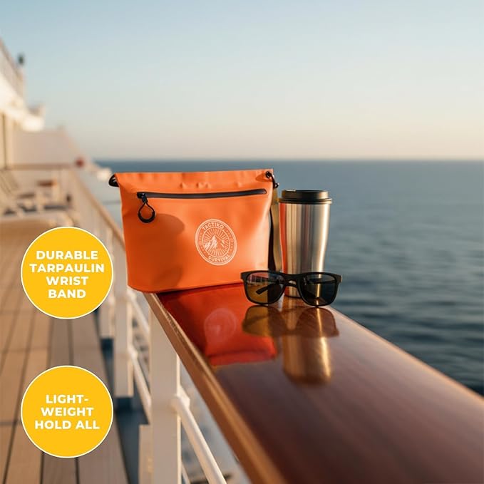 Tactiko 3L Water Resistant Pouch - Waterproof Material with Splashproof Zipper - Cosmetic Case for Storage, Toiletries, Travel, Beach, Cruise, Home (Orange)