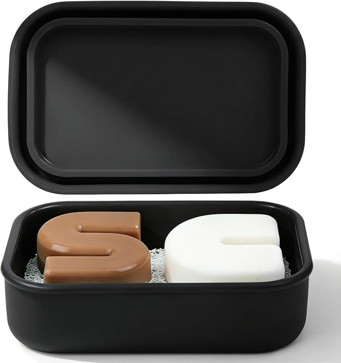 AIMAIAIMAI Silicone Shampoo Bar Travel Case with Drain Pad – Leak Proof Bar Soap Travel Case for 2 Bars, Shampoo & Conditioner Bar Holder for Camping, Gym | 1 Pack, Black