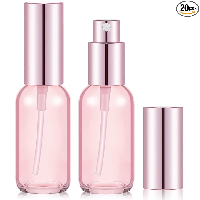 Tessco for you 20 Pcs 1 oz/30 ml Glass Spray Bottles Empty Perfume Atomizer Refillable Clear Decorative Empty Bottles with Fine Mist Sprayer Pump for Face Body Travel(Pink)