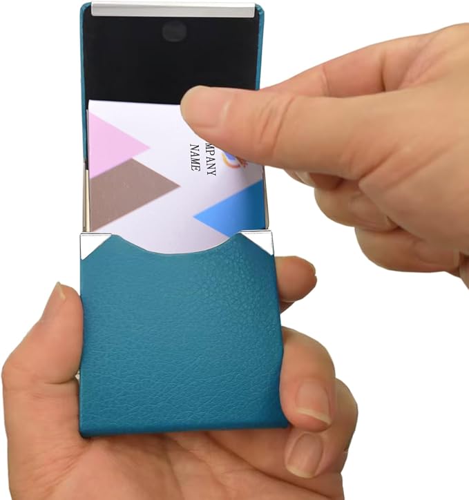 Business Card Holder with Ultra Slim Design,Business Card Case with Premium PU Leather,Suit Pocket Metal Card Holder for Women/Men,Professional Name Card Holder with Magnetic Shut(GrayBlue)