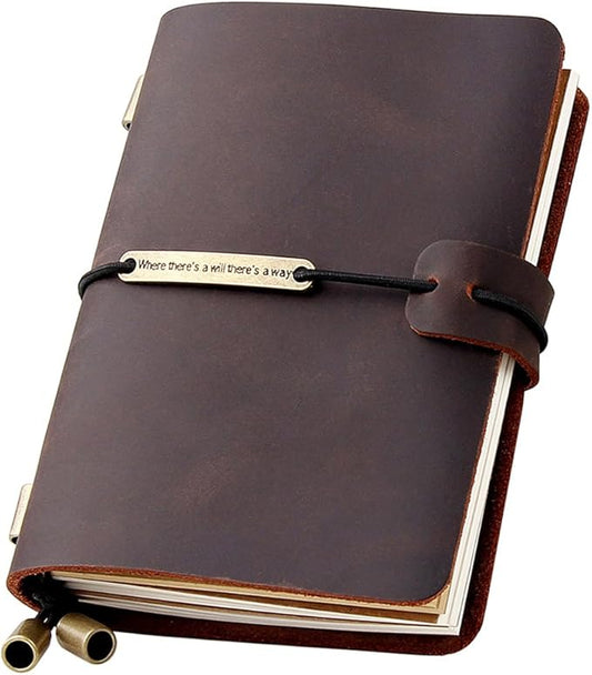 Robrasim Refillable Handmade Travelers Notebook, Leather Travel Journal Notebook for Men & Women, Perfect for Writing, Gifts, Travelers, Small Size 5.2" x 4" Inches - Coffee