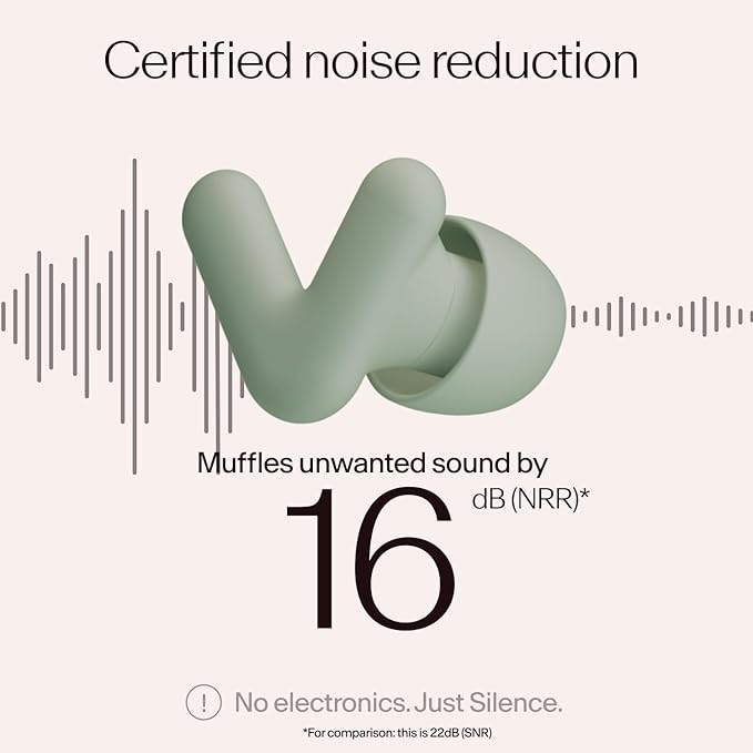 Alpine Silence Earplugs for Sleep, Focus & Travel - V-Shape Snug Fit & Soft Oval Tips – 4 Sizes XS/S/M/L - Comfortable, Reusable Hearing Protection - up to 25dB – Green