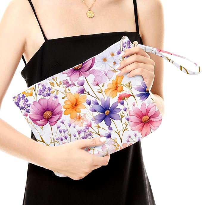 Fokongna Floral Print Wet Bag, Small Portable Waterproof Multi-Functional Organizer for Women, Ideal for Daily, Beach & Travel, Rainbow Pop Floral