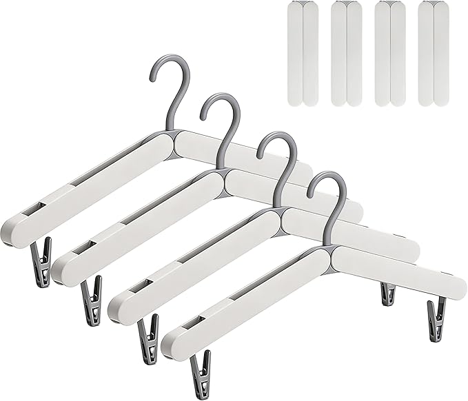 SALLO Foldable Travel Hangers with Clips, 4, Beige | Compact & Portable, For Suitcase, Hotel, Cruise, Space Saving, Wrinkle-Free, Lightweight & Durable