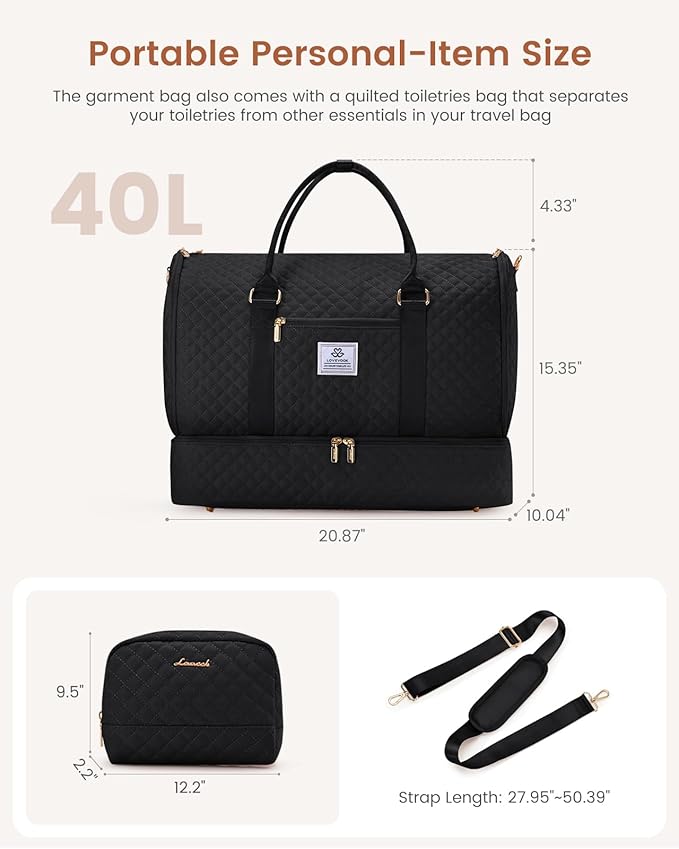 LOVEVOOK Convertible Garment Bag for Travel with Shoe Compartment, Carry On Garment Duffel Bag with Toiletry Bag, 2 in 1 Hanging Suitcase Suit Bag, Weekender Bag for Women Travel, Wedding, Black