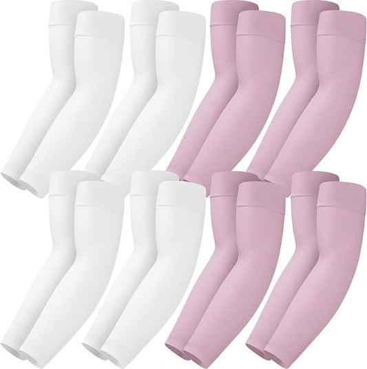 Mochabao 8 Pairs Soft Arm Sleeves, UV Sun Protection Cooling Compression Arm Covers for Outdoor Work, Sports, Men & Women