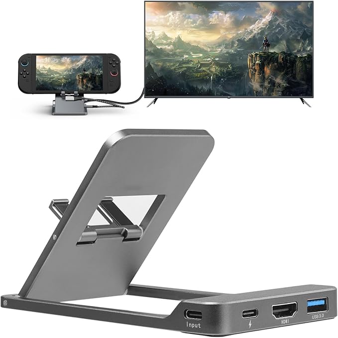 Switch 2 Dock Station, 4K HD Switch 2 TV Dock, Travel Portable Holder with SW2/SW/Tablet/Phone 60W PD, Charging Stand with HDMI/Type-c/USB 3.0(NS2'S 21 Version Requires Update)