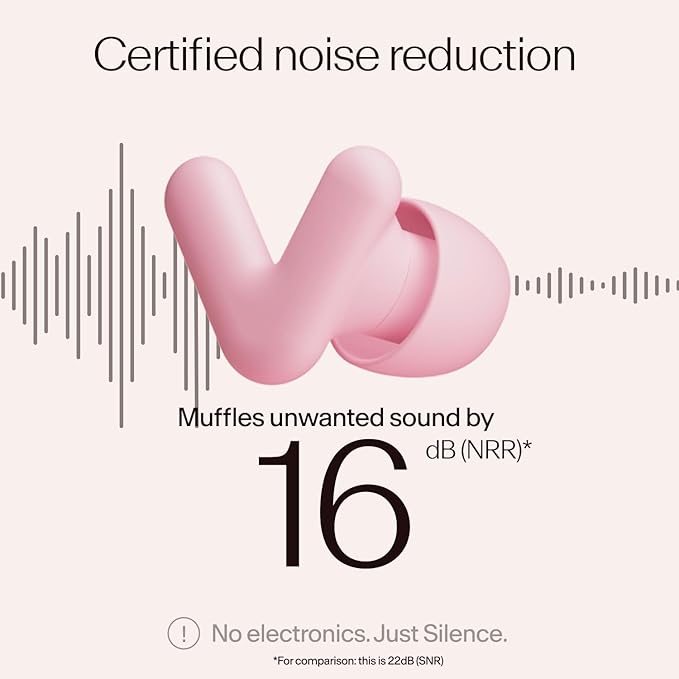 Alpine Silence Earplugs for Sleep, Focus & Travel - V-Shape Snug Fit & Soft Oval Tips – 4 Sizes XS/S/M/L - Comfortable, Reusable Hearing Protection - up to 25dB – Pink