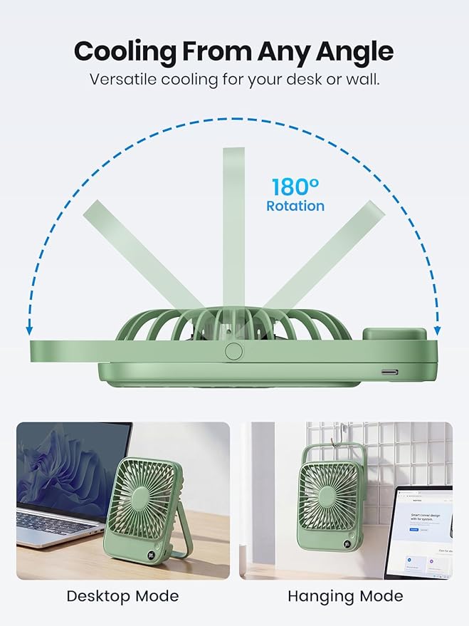 TOPK 2 Pack 5000mAh Portable Desk Fan, Ultra-Thin Rechargeable Battery Operated Fan with Digital Display, Quiet 4-Speed Small Personal Travel Fans for Office, Bedroom, Cruise, Outdoor