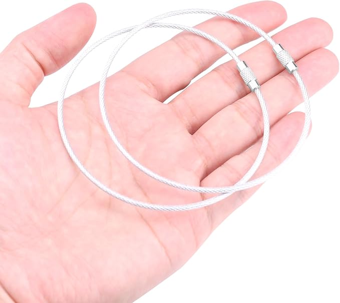 CooBigo 20Pack 10" Large Wire Key Chain Rings Big Cable Keychain 2mm Stainless Steel Wire Luggage Tag Loops Car Keyrings Women Bracelets Beads (Silver, Metal)
