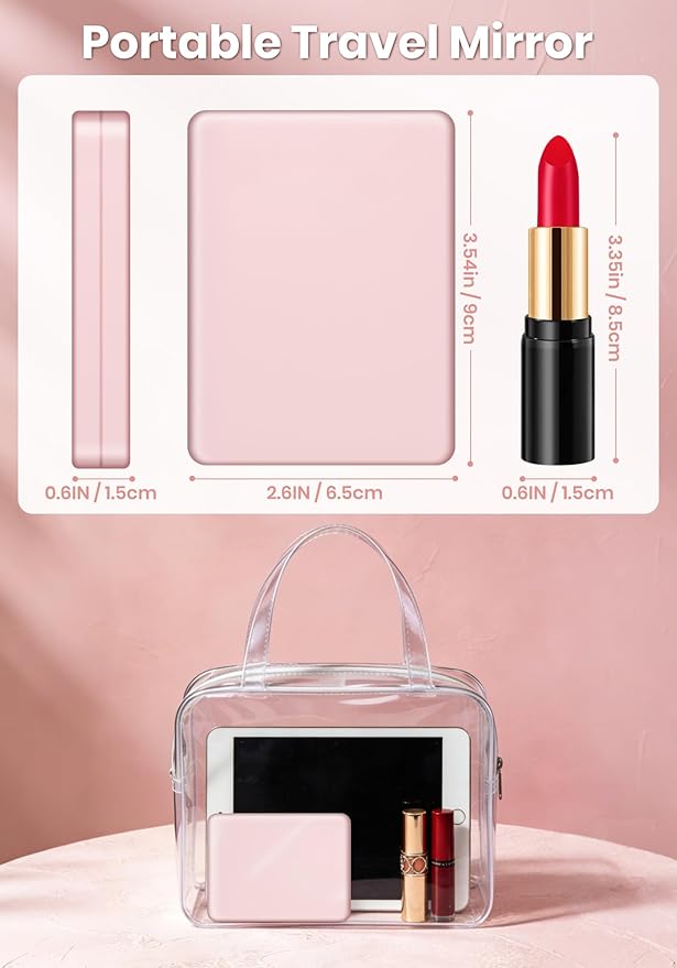 Compact Mirror, Rechargeable 30X Magnifying Mirror with 3 Lighting Modes & Dimmable Brightness, Portable Travel Makeup Mirror with Light, Essentials for Travel, Pocket, Purse Pink