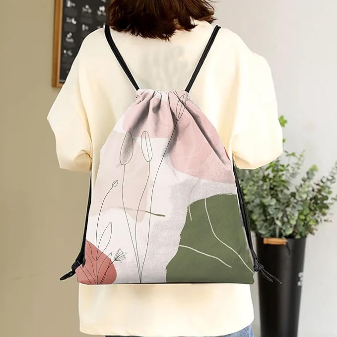 Drawstring Backpack Draw String Sports Bags for Gym Travel Beach Waterproof Cute Sackpack Men Women (13"×17")-Pink