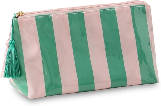 DYSHAYEN Makeup Bags for Purse,Small Clear Coated Cosmetic Bags for Women Girls, Waterproof Travel Organizer Zipper Pouch Beach Vacation Essentials (Pink-Green)