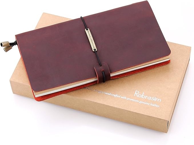 Robrasim Leather Writing Journal Notebook Refillable, Handmade Travelers Notebook for Men & Women, Perfect for Writing, Gifts, Travelers, Standard Size 8.5" x 4.5" Inches - Wine
