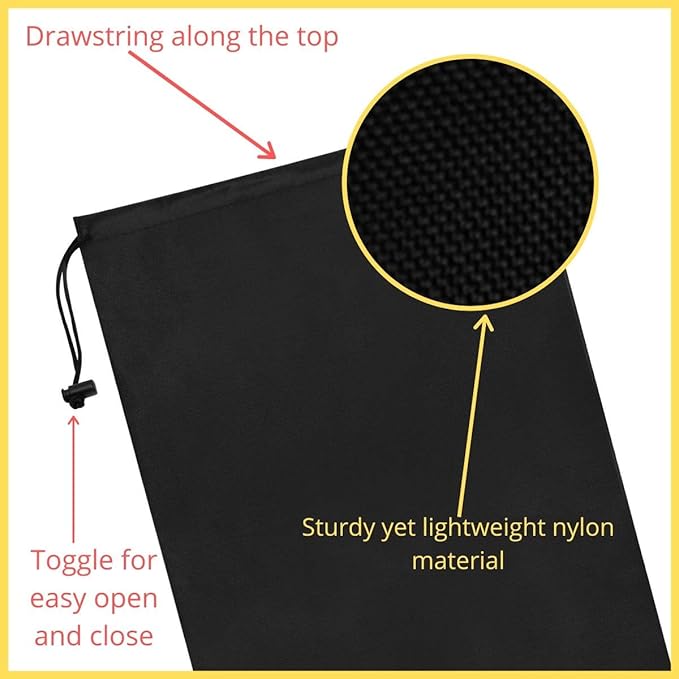 PALTERWEAR Drawstring Pouch with Toggle (10 x 15 Inch, 12 Pack, Black) Nylon Cinch Bag for Travel, Gym, Shoes and Storage (Black)