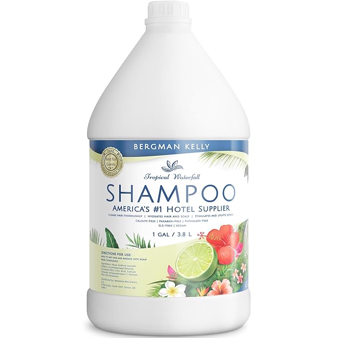 Bergman Kelly Refill Gallon Size Shampoo (128 fl oz, Tropical Waterfall Scent), Delight Your Guests with an Invigorating and Refreshing Shampoo, Quality Guest Hotel Toiletries in Bulk