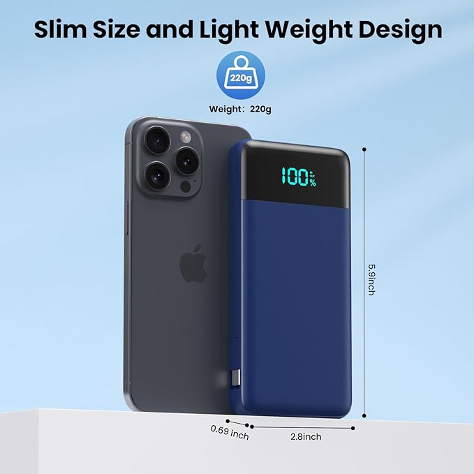 Portable Charger for iPhone with Built in Cables and Wall Plug,Upgraded 13800mAh Fast Charging USB C Power Bank,4 Outputs Travel Essential Battery Pack Compatible with iPhone 17/16/15/14,Galaxy-Blue