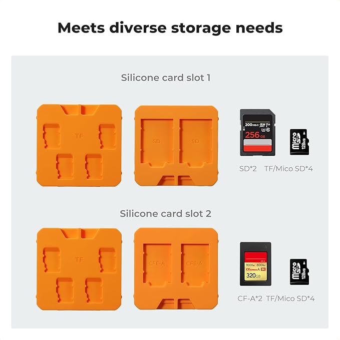K&F CONCEPT 12 Slots Memory Card Case, Removable Card Slots, Water-Resistant and Anti-Shock Transparent Card Holder Storage Box for 8 Micro SD TF Cards, 2 SD Cards and 2 CFA Cards
