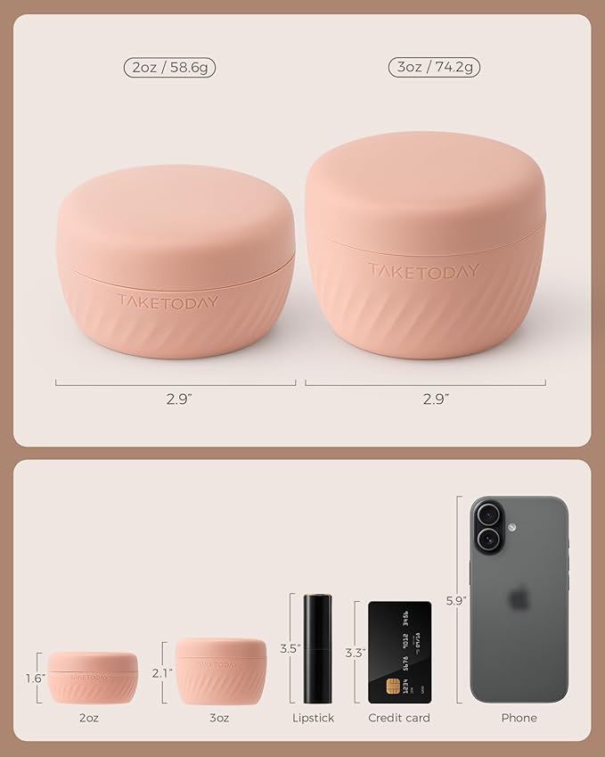 TakeToday Travel Containers for Toiletries, Leak-Proof, TSA Approved, Refillable Silicone Cylindrical Cream Jars with Lid for Cosmetic Toiletry, 2 &3oz, 4 Pack, Apricot