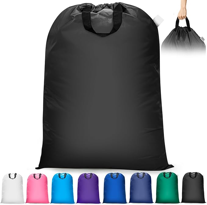 Isink Extra Large Laundry Bag With Handles, Heavy Duty, Travel Laundry Bag for Dirty Clothes, 28" x 40" (Black)
