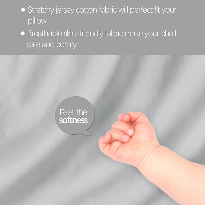 Biloban Organic Cotton 2 Pack Toddler Travel Pillowcase for Children Kid Pillows 13"x 18" or 14"x19", Envelope Travel Toddler Pillow Cover Case (Gray)