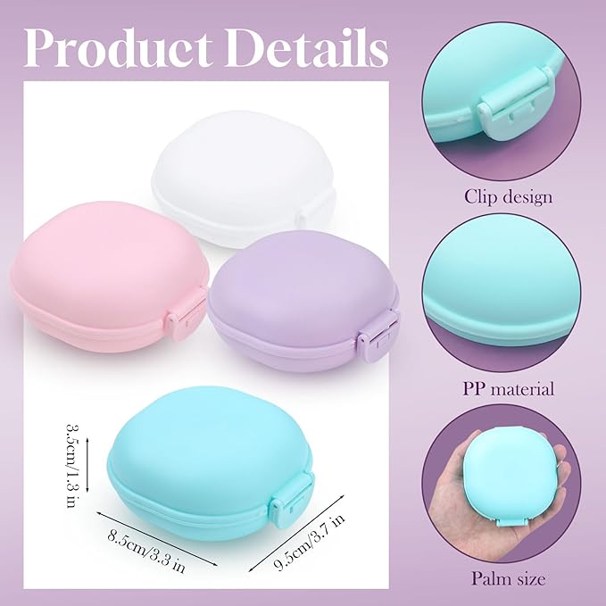 4 Pcs Plastic Cotton Round Holder, Cotton Round Travel Case, Lightweight and Easy to Carry with Sealed Snap-on Lid, Accessories Jewelry Organizer(3.4 x 1.5in,White)