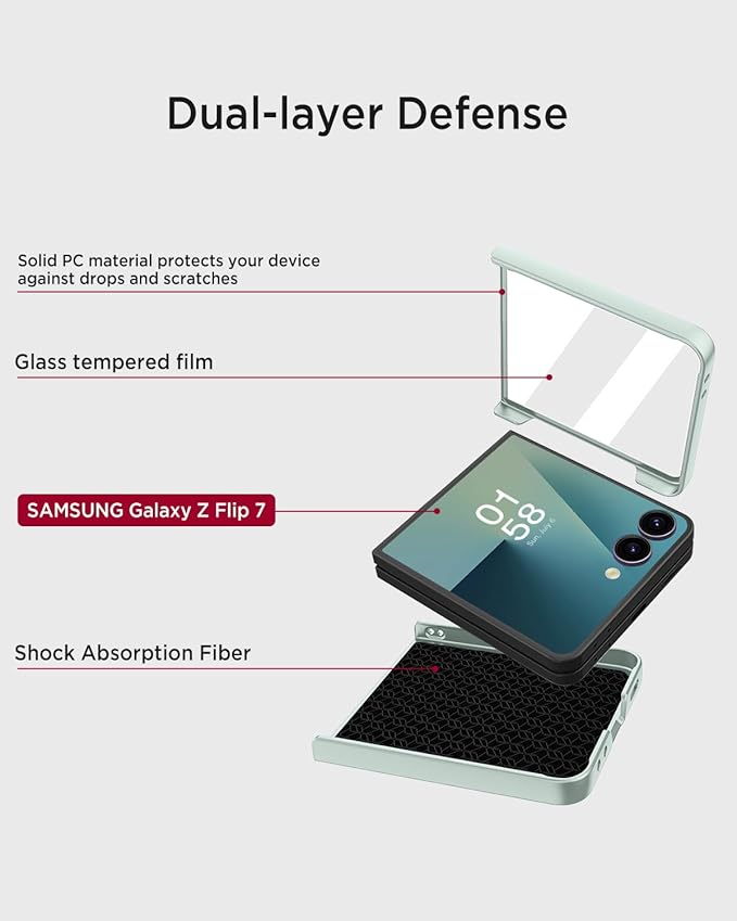 Miimall Slim for Samsung Galaxy Z Flip7 Case,Thinnest Shockproof Drop-Proof Anti-Scratches Nonslip Durable Full Body Rugged Grip Matte Cover,Galaxy Z Flip 7 Case with Screen Protector,Mint Green