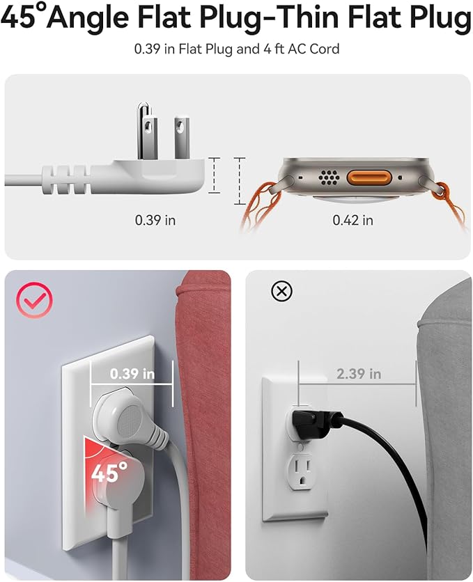 ORICO 22.5W Travel Power Strip, 7 in 1 Charging Station with 3AC, 2 USB-A, 2 USB-C, 4ft Extension Cord, Flat Plug Fashion Essential for Cruise Ship/Travel/Home/Office/Dorm - TK22