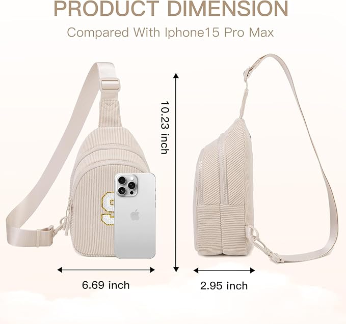 Viverte Small Corduroy Sling Bag Initial Crossbody Bag Fanny Pack for Girls Personalized Birthday Gifts for Teen Girls Gifts