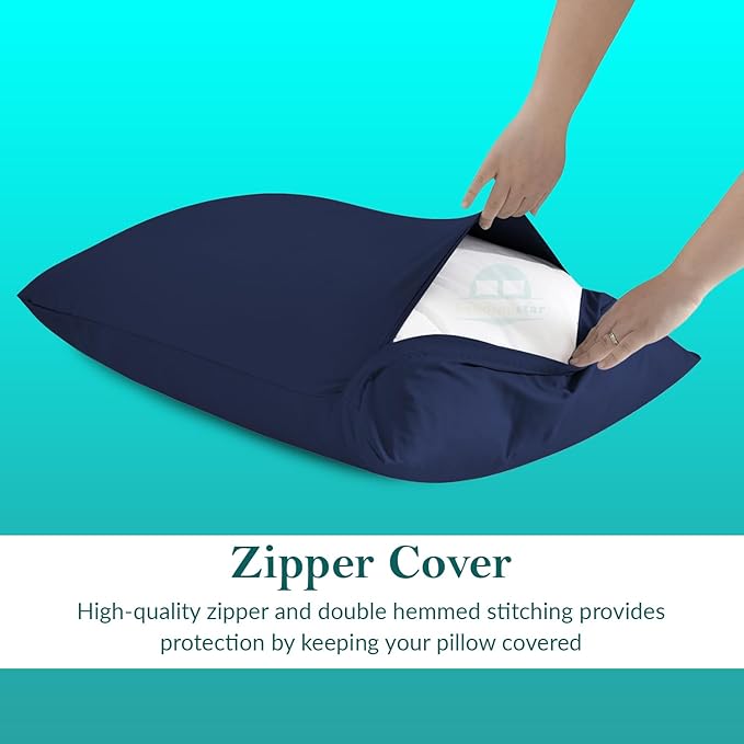 Travel Pillow Case 14x20 Set of 2 Zipper Closure Toddler Pillowcase 600 Thread Count 100% Egyptian Cotton Soft & Skin Friendly Travel Pillow Covers 14x20 Inches, Navy Blue