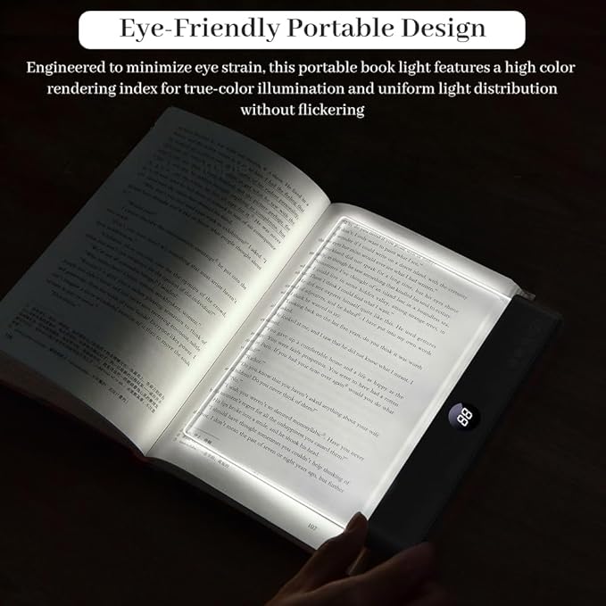 LED Book Light for Reading in Bed, Rechargeable Reading Light with 3 Colors & Stepless Dimming, Night Light with Timer for Adults, USB Eye-Friendly Lamp (Blcak)