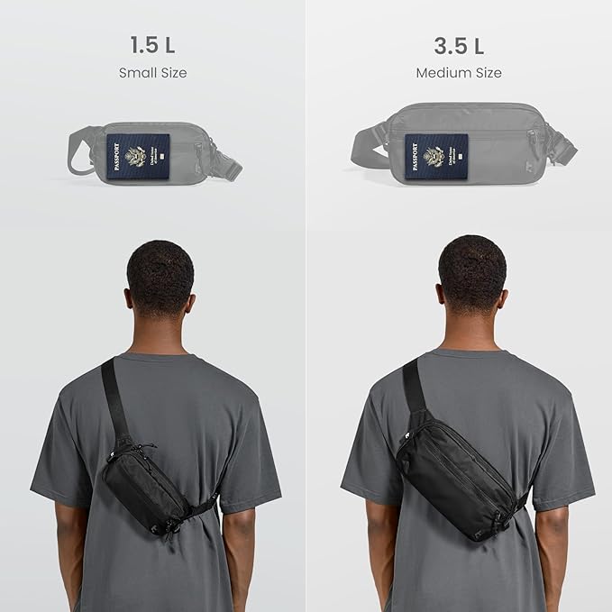 tomtoc 1.5L Sling Bag with RFID Blocking, Crossbody Bag Minimalist Chest Shoulder Pack for Men and Women, Water-resistant Lightweight Casual Waist Fanny Pack for Travel, Daily Use