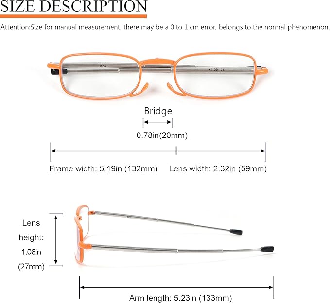 2 Pack Folding Reading Glasses Stainless Steel Mini Anti-Blue Light Blocking Reader for Men Women