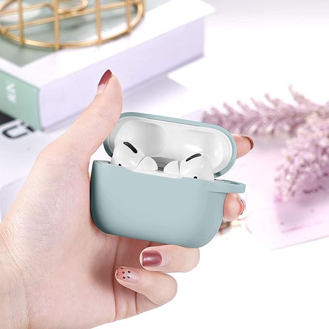 Lerobo Compatible with AirPods Pro Case Cover,Shockproof Washable Silicone Case for Airpods Pro 2 Supports Wireless Charging with Carabiner Front LED Visible,Turquoise
