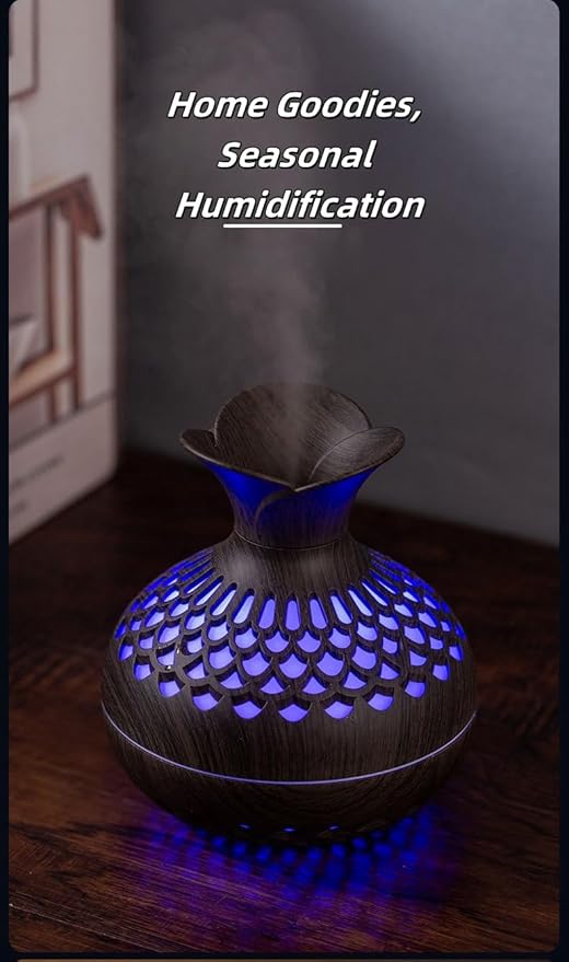 Humidifiers for Bedroom, 300ml Portable Mini Humidifier Wooden Vase Flower Diffuser for Baby Bedroom Travel Office