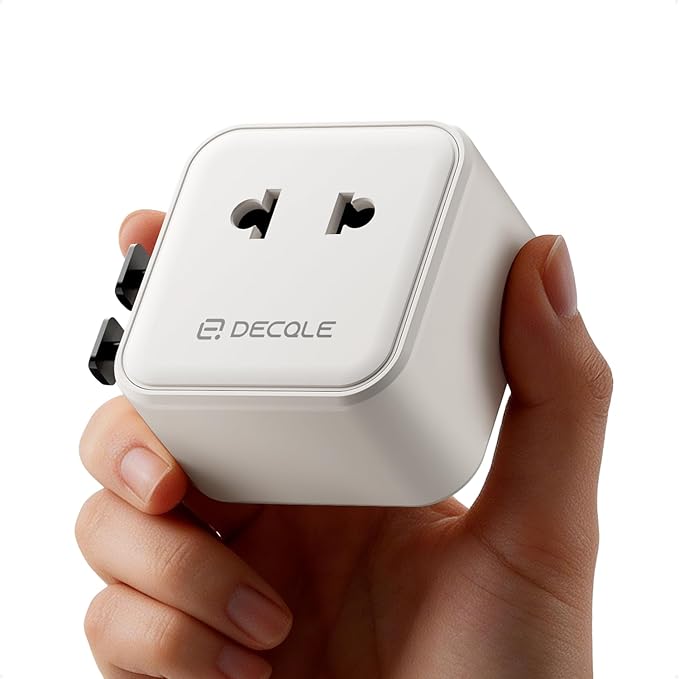 “Air” Universal Travel Adapter, Slim International Travel Plug Adapter with 2500W Max AC Socket, All in One Portable Adaptor, for USA, UK, EU, AU ＆ 224+ Countries (White) US