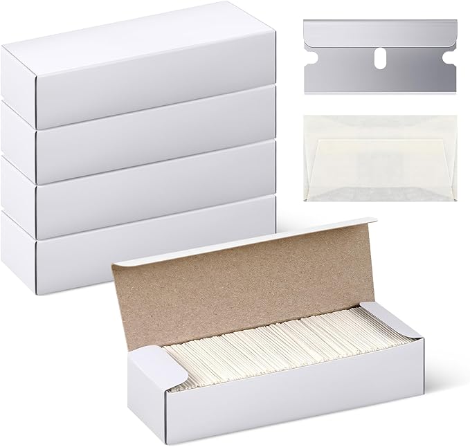 Lasnten 500 Pack Single Edge Razor Blades High Carbon Steel Individually Wrapped 1.5" x 0.75" Replacement Scraper Blades for Removing Paint Labels Stickers & Decals
