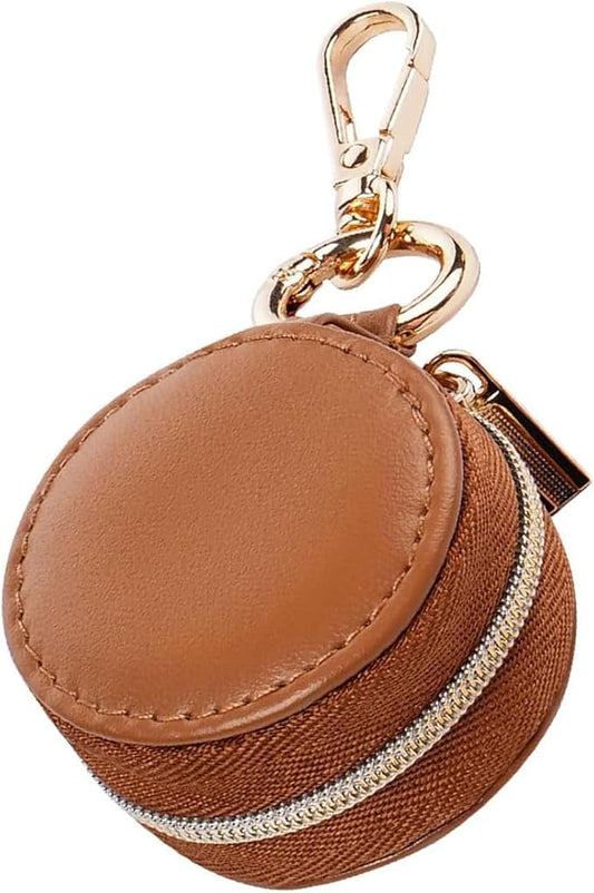 Jewelry Ring Holder Keychain - Portable Travel Sports Ring Keeper Case - Mini Small Versatile Carrying Display Storage Organizer Box With Key Chain (Brown)
