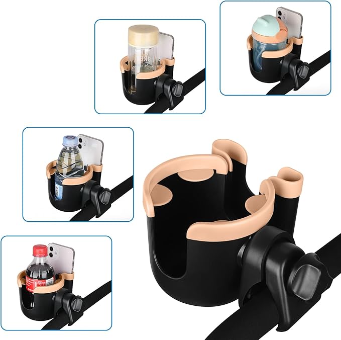 Accmor Stroller Cup Holder with Phone Holder, Bike Cup Holder, Universal Cup Holder for Uppababy Nuna Doona Strollers, 2-in-1 Cup Holder for Walker, Wheelchair, Scooter