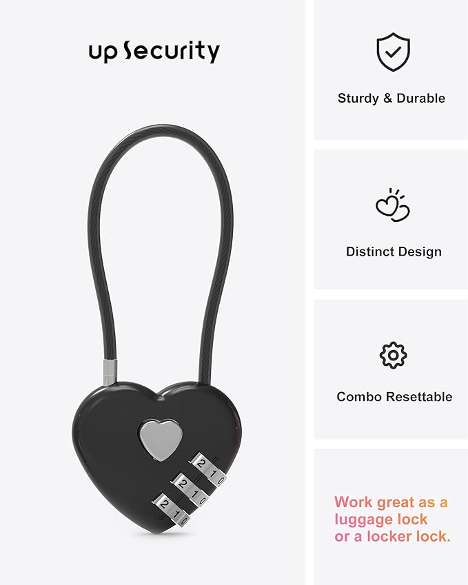 3 Digit Combination Lock, Combo Cable Lock with Code, Small Padlock Combination, for Luggage, Suitcase, Gym Locker, Backpack Bag Zipper, Cabinet, Mailbox, Fence, Travel Safe Outdoor Use
