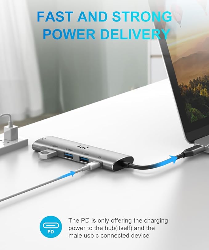 USB C Hub,USB C Hub Multiport Adapter 4K@60Hz AorZ 5 in 1 USBC to Hdmi Adapter with 1 * 4K HDMI Output, 3*USB 3.0 Ports,1*PD, Adapter for MacBook,Steam Deck and Most Type C Devices