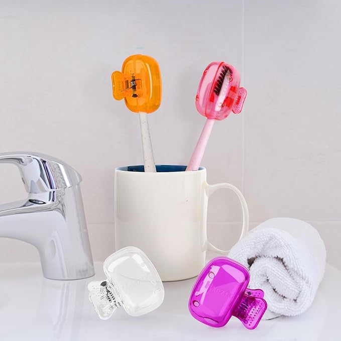 Hxezoc 4 Pack Travel Toothbrush Head Covers Toothbrush Protector Cap Brush Pod Case Protective Portable Plastic Clip for Household Travel, School, Camping, Bathroom, Business