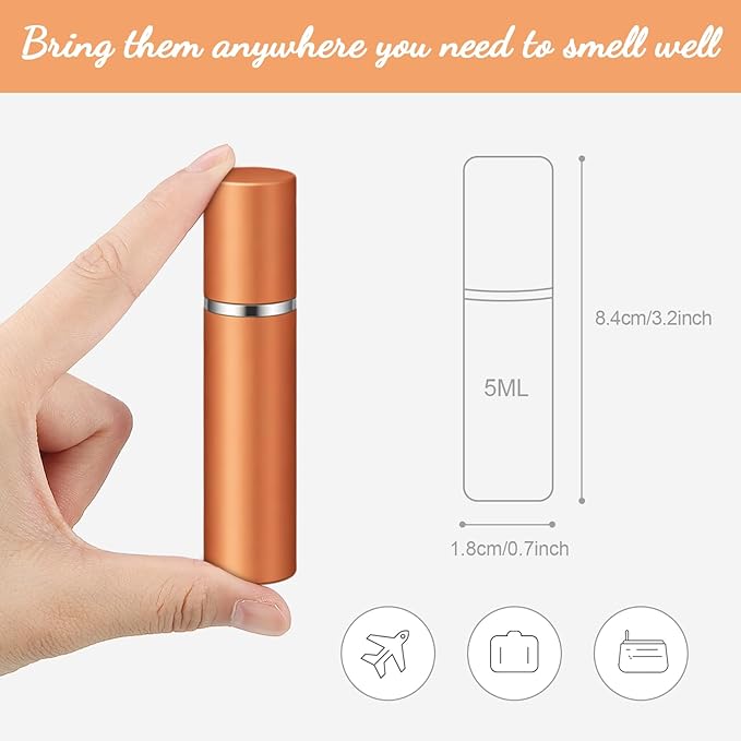 Motiskyy 7 Pcs 5ml Refillable Perfume Atomizers Bulk - Mini Travel Cologne Sprayers with Refill Pump & Transfer Tool for Perfume Makers & Small Studios (Rainbow Color)