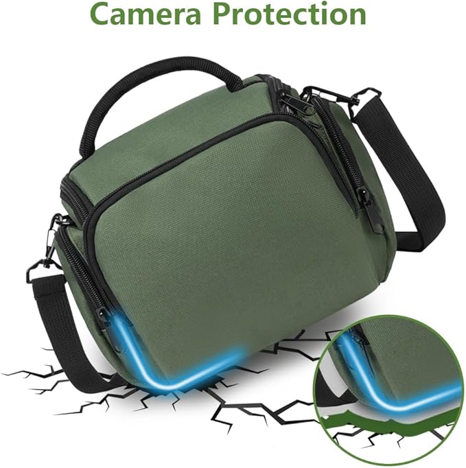 Ainiv DSLR Camera Bag, Waterproof Anti-Shock SLR Camera Case, Large Adjustable Shoulder Strap Camera Backpack, Portable Crossbody Single Shoulder Backpacks Compatible with Canon, Sony, Nikon, Green