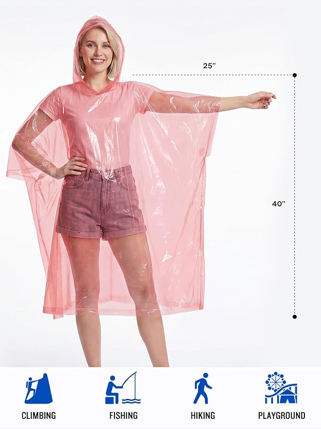 SaphiRose Disposable Rain Ponchos Emergency Clear Poncho