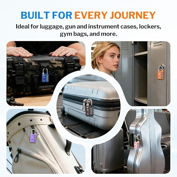Forge Dual-Opening: Key or Combination Lock, TSA Approved Lock for Luggage, Pelican case, Travel, Gym, School, Luggage Combination Lock, Travel Bag Lock (4 Colors 4 Pk Rose)