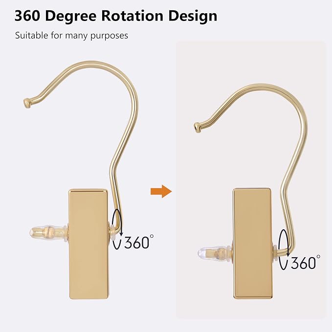 BEWISHOME 30 PCS Gold Boot Hangers for Closet, Laundry Hooks with Clips, Boot Hanging Hold Clip, Clothes Pins, Space Saving Portable Travel Hangers Clip, Jeans, Tall Boots, Towel, Gold FYC30G